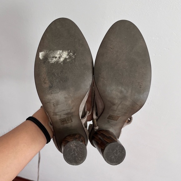 FREE PEOPLE SUEDE NOUVELLA WRAP HEELS IN Taupe - Picture 11 of 13